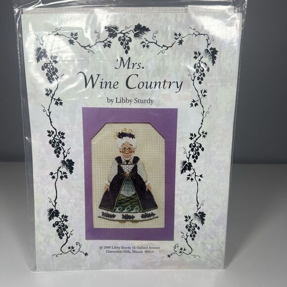 LIBBY STURDY Line Drawn Needlepoint Mrs Wine Country Mrs Claus - Picture 1 of 3